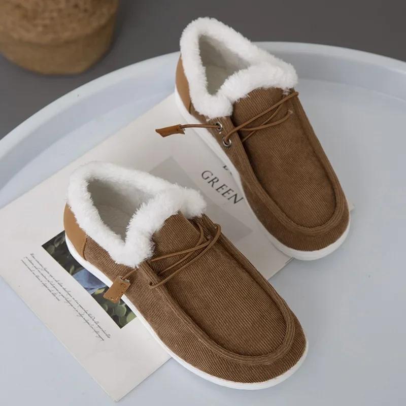 Women Flat Plush Single Shoes Female Canvas Flats Women Autumn Winter New Fashion Comfortable Casual Shoes Plus Size 36-43