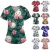 Kvinners Juletrykk Kortermet V-hals Topper Working Pocket Bluse
