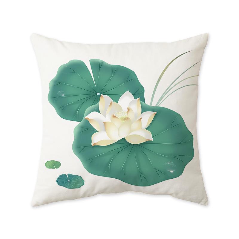 New Chinese Lotus Lotus Print Cushion Pillow Office Living Room Sofa Nap Cushion Pillow Cover