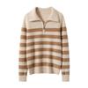 Women's Cashmere Striped Pullover - Half-Open Zipper High Neck Knit Sweater