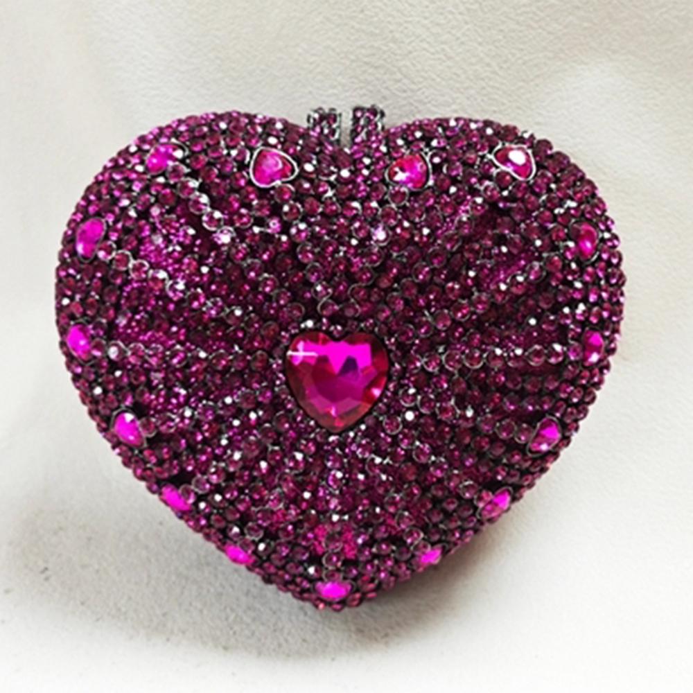 WHTUOHENG Heart-Shaped Rhinestone Evening Clutch Bag Crystal Stone Metal Box Minaudiere Handbag for Wedding Party