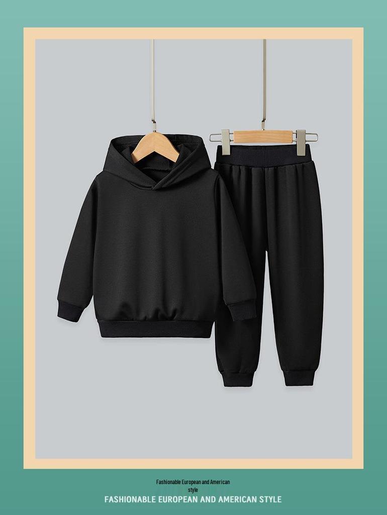 Children's Solid Color Hooded Sweatshirt Set - European and American Style for Autumn/Winter