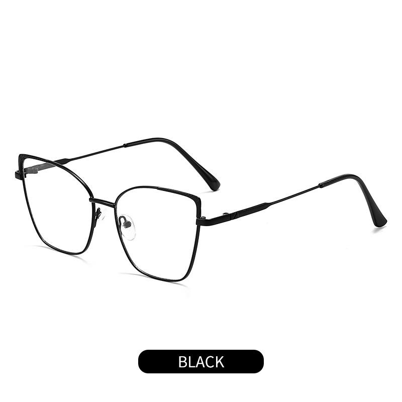 New European and American personalized metal glasses frame men s myopia glasses women s advanced sense anti-blue light cat eye glasses frame Anti-blue light flat mirror