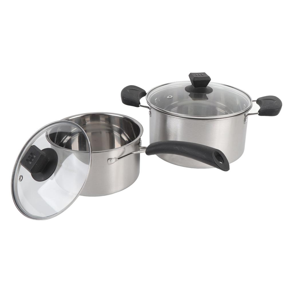 Stainless Steel Saucepan Milk Pan with Long Heatproof Handle Stockpot with 2 Ear Handles Cooking