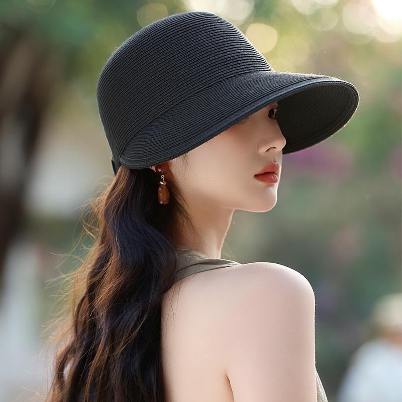 New Fashion Straw Hat Women's Summer Woven Hollow Breathable Sun Cover Sun Protection Hat Big Eaves Foldable Cap