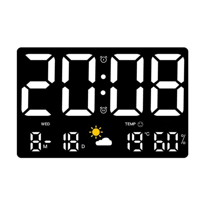 Large Digital LED Wall Desk Clock Calendar with Alarms,Temperature Thermometer for Bedroom Room Table