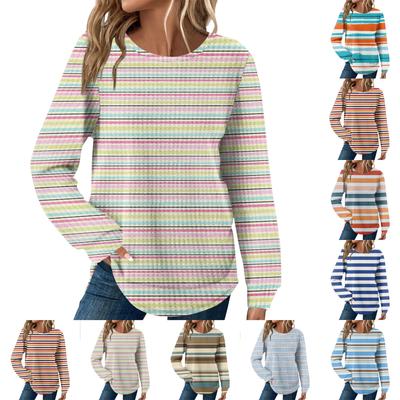 Women's Striped Print Round Neck Long Sleeve Loose Casual Top