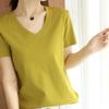 V-neck T-shirt for Women Mercerized Cotton T-shirt for Cotton Thread Short-sleeved Summer Updated Slim Versatile Half-sleeved Top