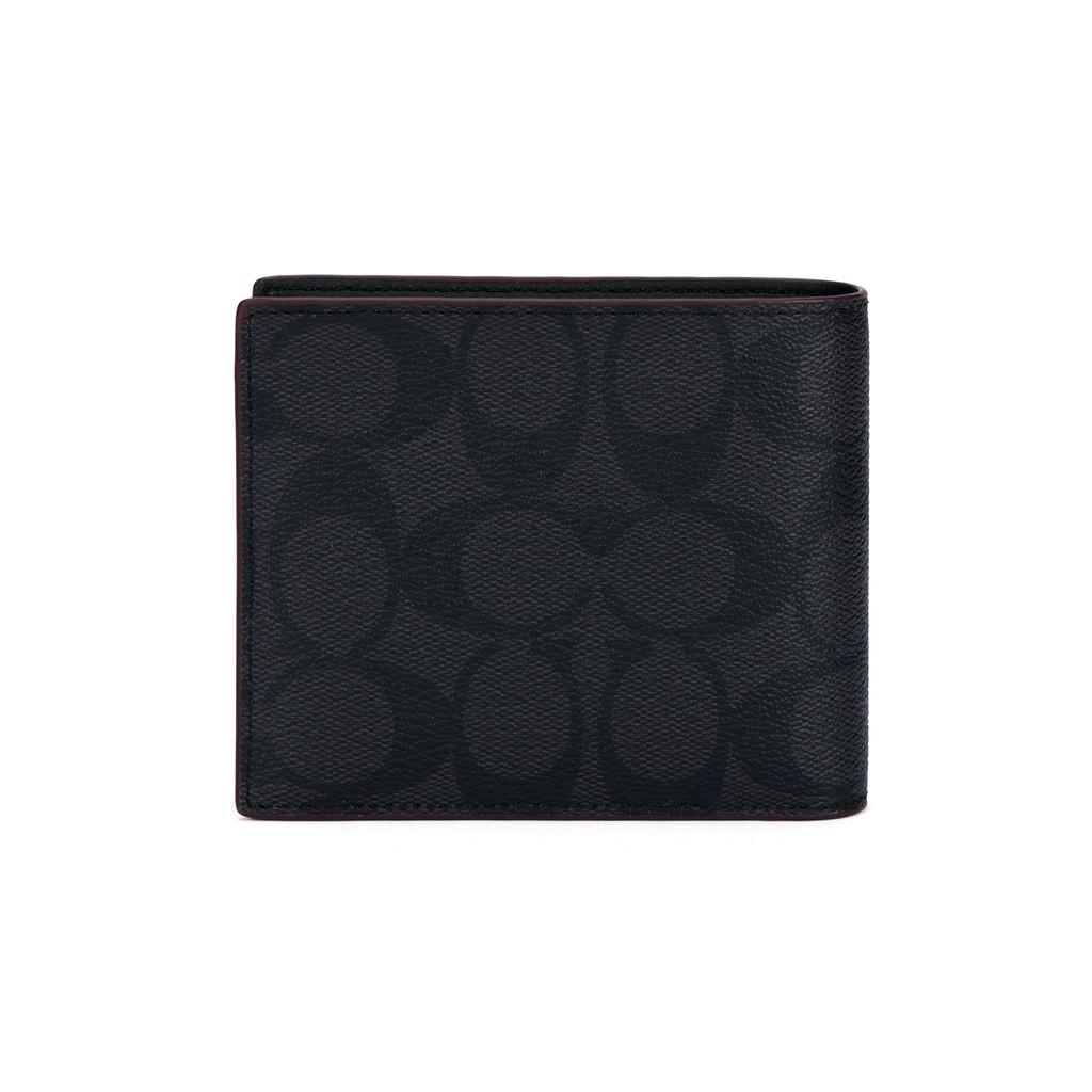 Coach Classic Monogram Three-In-One Leather Card Holder Keychain Wallet Men Wallets Black F4134-6N3A