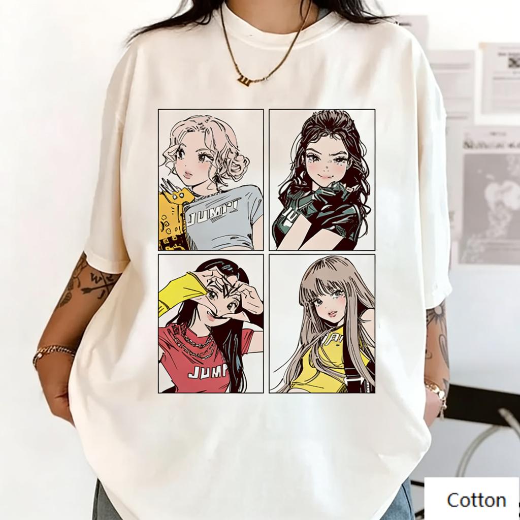 Vintage Anime Girl Print Cotton T Shirt Unisex Women Retro Streetwear Loose Casual Tee
