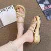 Cool slippers women's summer wear 2025 Internet celebrity explosion toe fashion French platform fairy style niche wedge heel shoes
