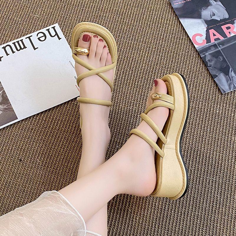 Cool slippers women's summer wear 2025 Internet celebrity explosion toe fashion French platform fairy style niche wedge heel shoes