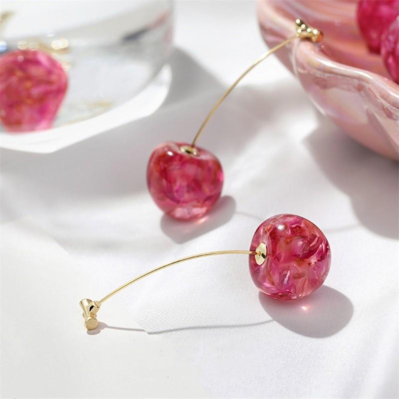 Summer Fresh Dried Flower Cherry Cherries Earrings Earrings Korean Girl Cute Little Fairy Fruit Earrings Earrings