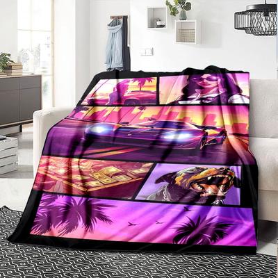 1 peça Cobertor Macio de Flanela Grand Theft Auto com Estampa de Designer Um cobertor aconchegante para todas as estações, perfeito para o sofá, cama, escritório