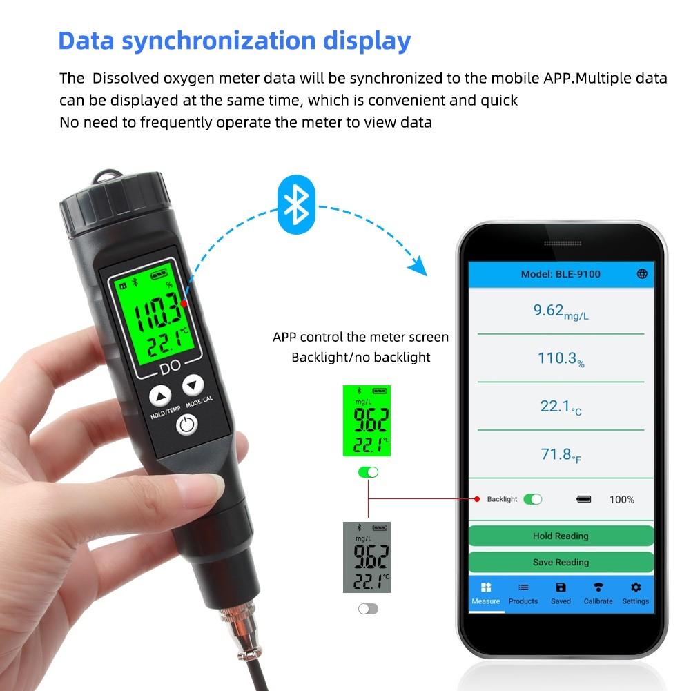 Portable Smart Bluetooth Dissolved Oxygen Meter Digital Dissolved Oxygen Analyzer 0.0-40.0mg/L Dissolved Oxygen Detector