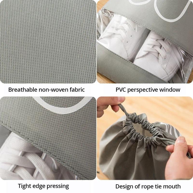 10pcs Shoe Storage Bag Thickened Non-woven Fabric Strap Mouth Large Capacity Beach Travel Bag Moistureproof Waterproof Shoe Bags