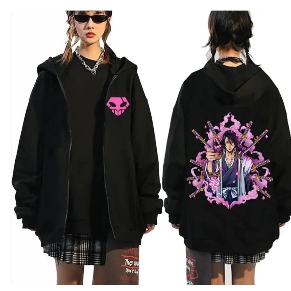 Japan Anime Bleach Kurosaki Ichigo Printed Hooded Men Women Zip Up Hoodies Casual Loose Sweatshirt Harajuku Zipper Jacket