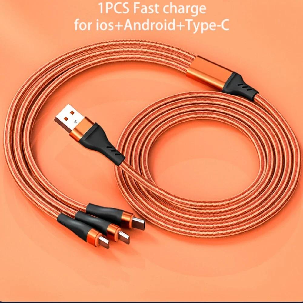 6A 3n1 Nylon Fast Charging Cord for Micro USB Iphone TYPE-C Universal Braided Data Cable Universal Multiple Ports Charger