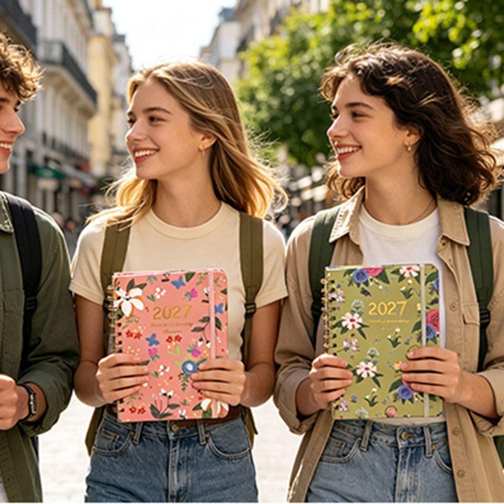 A5 Agenda Book Floral Pattern Daily Planner Book Portable 2027 Schedule Book  Students