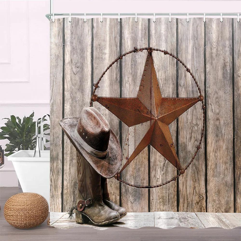 Wood Door Cow Shower Curtain Farm Animal Barn Door Wooden Wheel Pumpkin Sunflower Retro Bath Curtain Bathroom Accessories Set