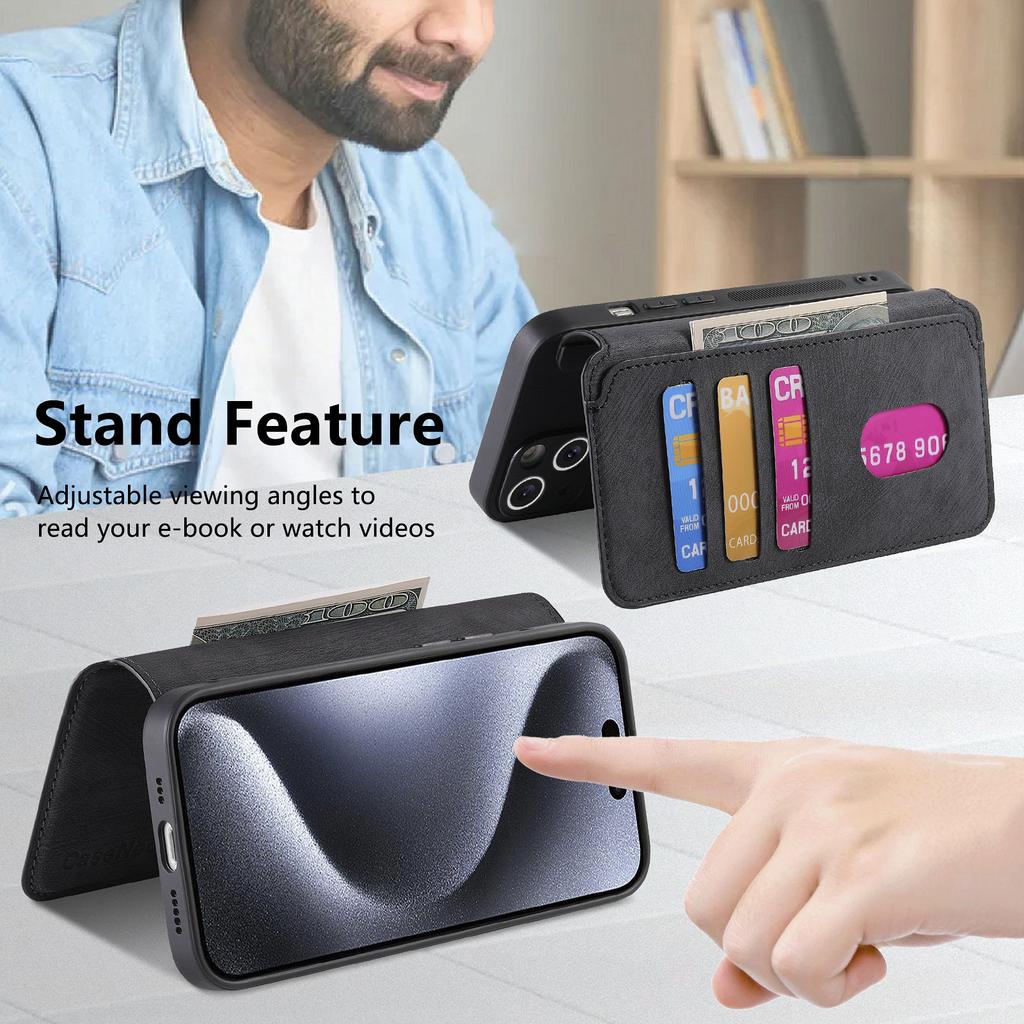 CASENEO MW-03 Für iPhone 15 Pro Max Hülle mit Abnehmbarer Brieftasche Leder+TPU Handyhülle