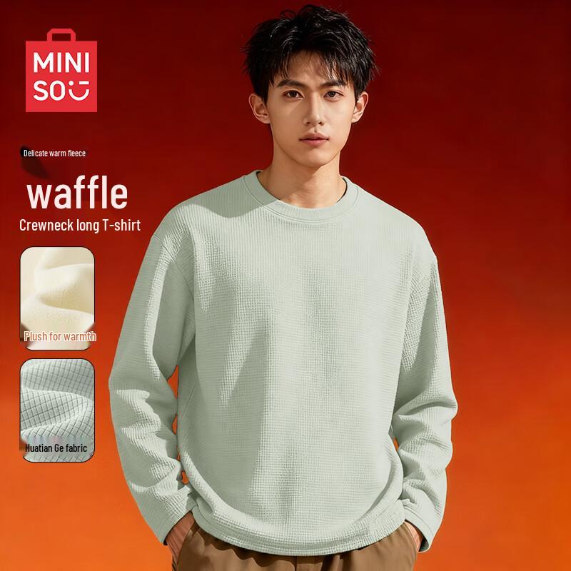 MINISO Men s Heavyweight Waffle Knit Thermal Long Sleeve T-Shirt M
