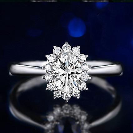 Colored Gemstone Princess Engagement Ring, Classic Full Diamond Zircon Oval Sapphire Ring for Women