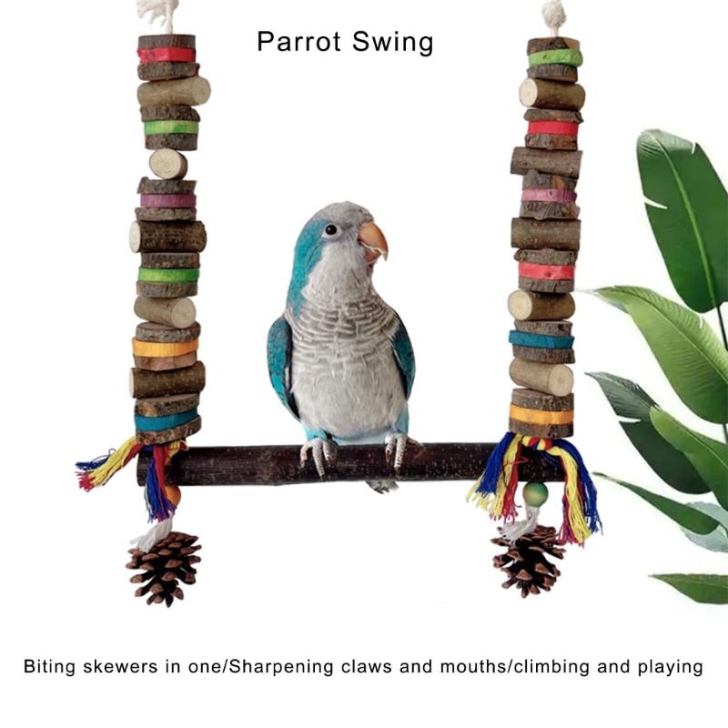 Papageienkäfig Spielzeug Naturholz Kauschaukel Bunter Vogelblock mit Tannenzapfen Für Kleine bis Große Papageien Unterhaltung
