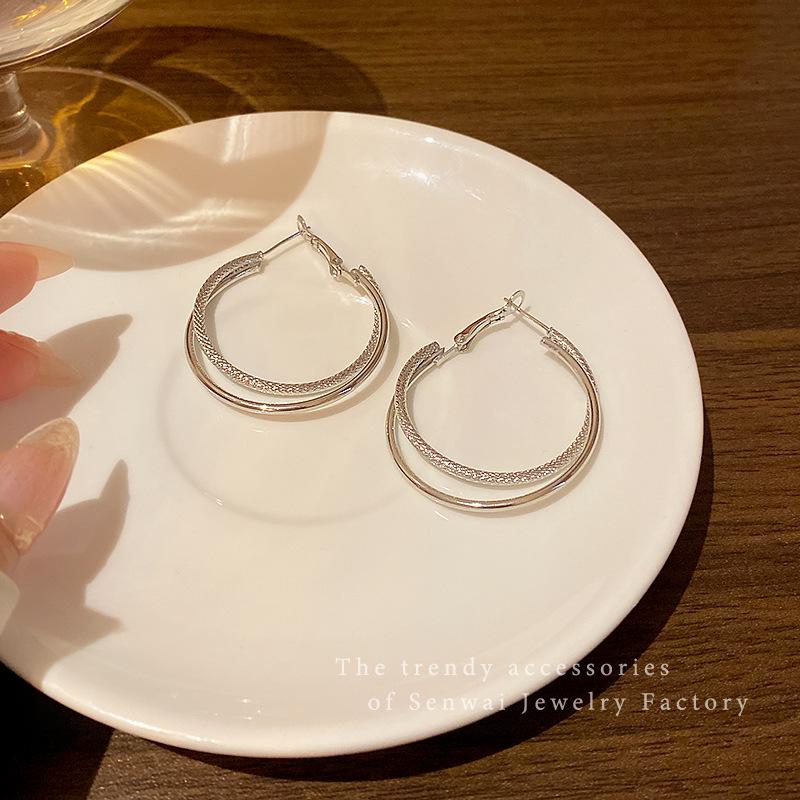 European and American simple and cold wind double-circle large earrings, femininity, advanced sense of atmosphere, earrings, new trendy earrings