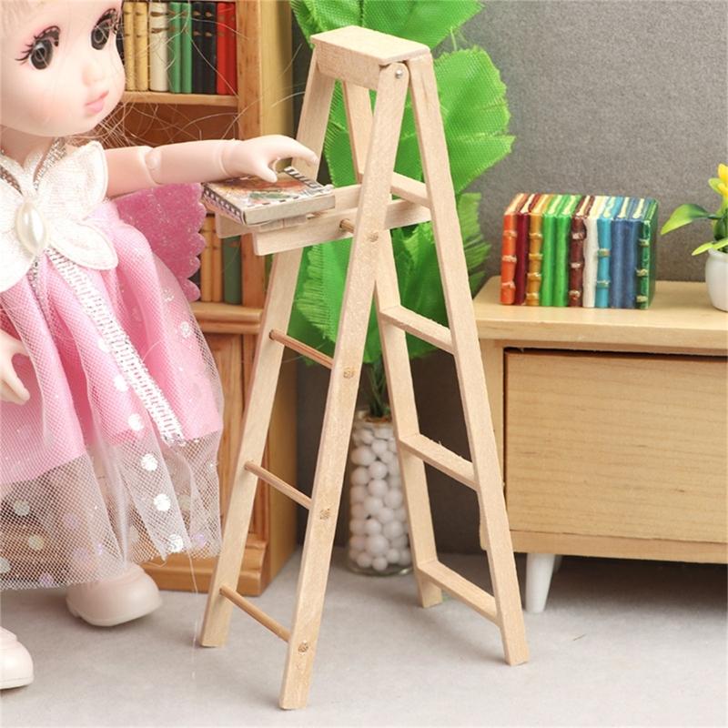 Dollhouses Miniature Ladder 1/12 Scale Foldable Step Ladder for Dollhouses Construction Site and Craft Project Decoration
