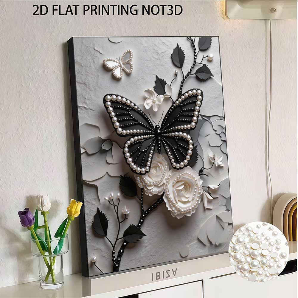 Frameless Black Butterfly Pearl Painting Kit 30x40cm Floral DIY Pearl Art Elegant Gem Art for Home Wall Decoration Perfect for Living Room & Bedroom