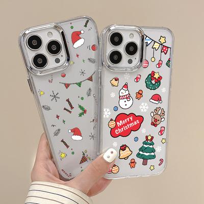 Mutlu Noeller Hediyesi Ağaç Baskılı Şeffaf Kılıf Telefon Kılıfı iPhone 16 Pro Max 15 Plus 14 Pro 13 12 11 Güzel Şeffaf Darbeye Dayanıklı Silikon Yumuşak Kapak