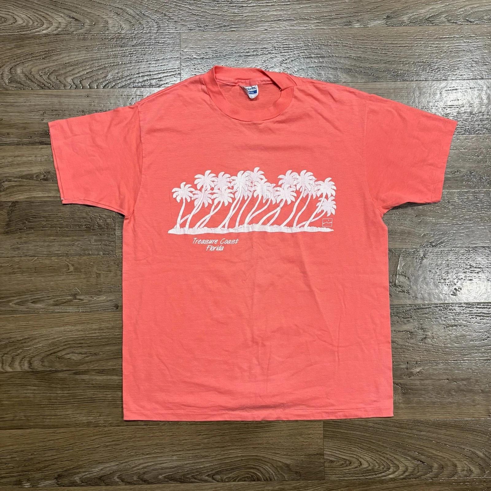 

90s / Vintage Treasure Coast Florida Beach Tee Coral USA Made Single Stitch XL S