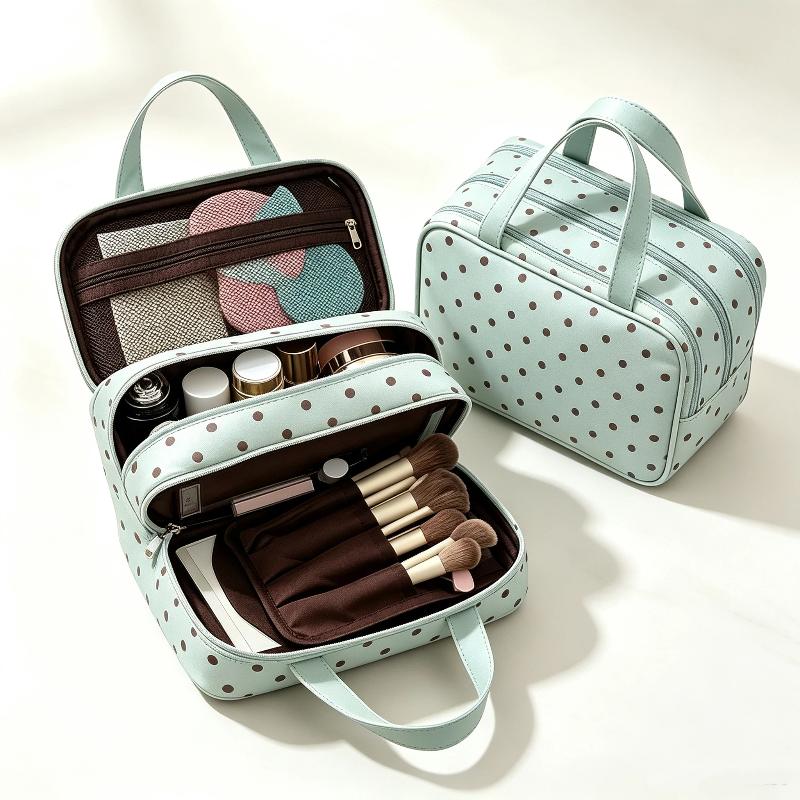 Large Capacity Polka Dot Cosmetic Bag Waterproof Portable Travel Toiletry Organizer for Girls Daily Makeup
