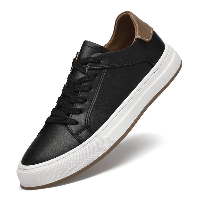 Men's British Style Casual Leather White Sneakers - Spring Breathable Trendy Versatile Board Shoes