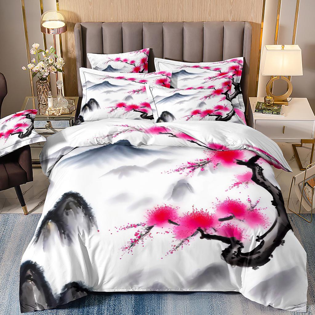 3D Printing Ink Painting Landscape Bedding Quilt Set Three-Piece Custom