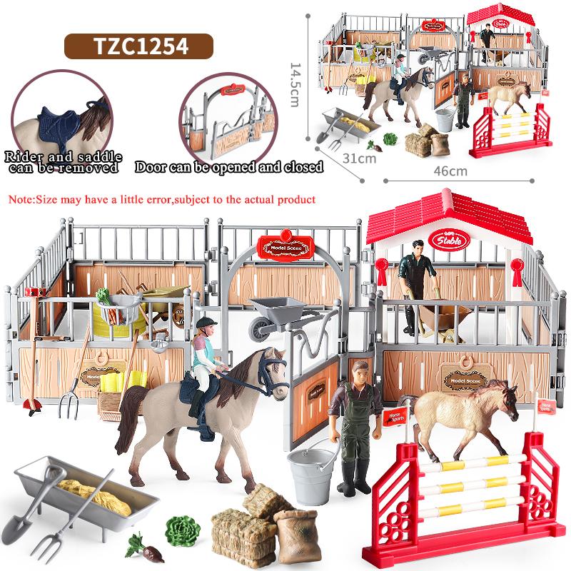 Oenux Farm Model Rider House Horse Stable Equestrian Fencing Action Figures Animals Set Figurine Early Education Kid Toy Gift