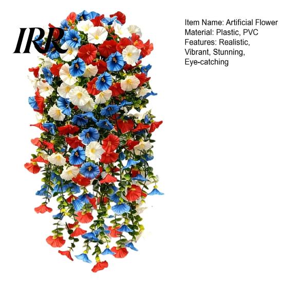 Weatherproof Artificial Flowers Patriotic Red White Blue Hanging Morning Glory Flower Vine UV Resistant Fake Plants for 4th of July Memorial