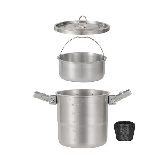 3L 304 Stainless Steel Camping Bowl with Folding Handle Portable Outdoor Hiking Backpacking BBQ Picnic Travel Cooking Pot Cookware Dishware