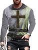 Men's Long sleeve T-shirt Casual New 3D Print Jesus Cross Printed Tops Tees Fashion Christmas Eve T Shirt Anniversary Clothing