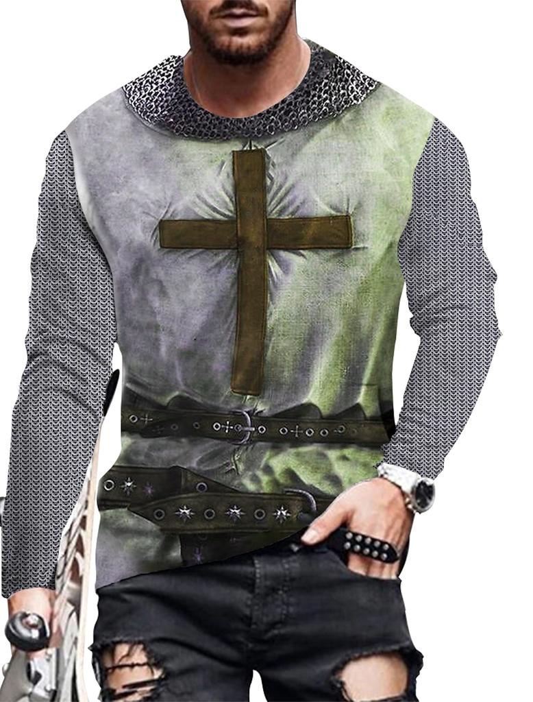 Men's Long sleeve T-shirt Casual New 3D Print Jesus Cross Printed Tops Tees Fashion Christmas Eve T Shirt Anniversary Clothing