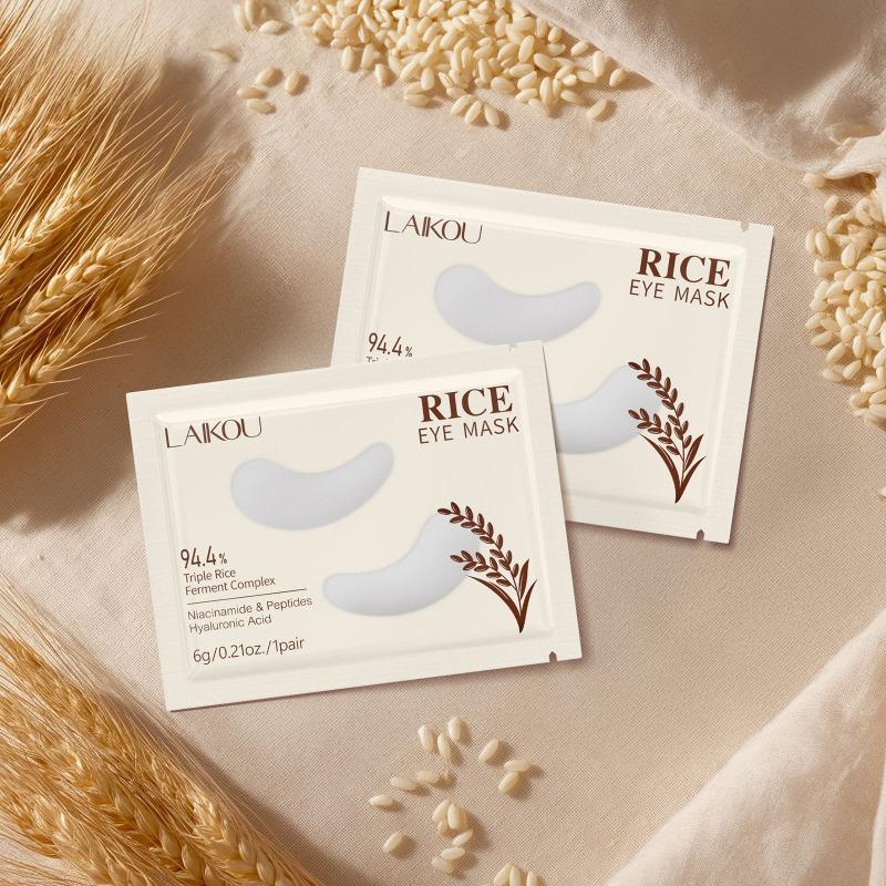 LAIKOU Feuchtigkeitsspendende Augenmaske mit Reis 6g/Paar, Dreifache Reisferment-Augenpads mit Niacinamid und Koffein