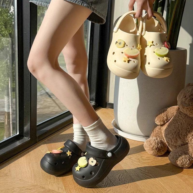 thick-soled non-slip two wear bag head cool slippers female new summer cute cartoon apple shoes star hole shoes