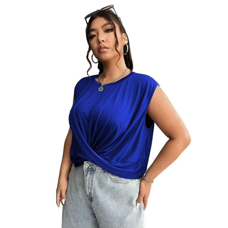 

Летние повседневные топы-туники с поворотом спереди, повседневные свободные женские шикарные однотонные укороченные топы больших размеров, укороченные топы больших размеров на выход, узкие рубашки Y2K 3XL синий