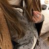 Korean Grey Polka Dot Knit Cardigan Women Autumn Layering Design Niche Slimming Long Sleeve Top