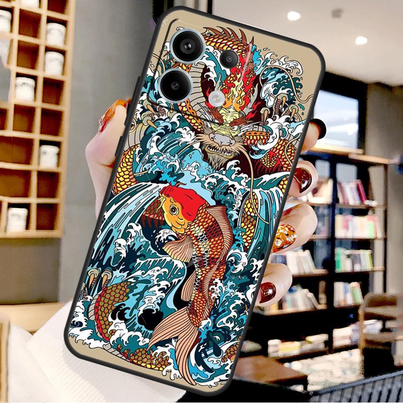 Tattoo Japanese Koi Dragon Wave For Xiaomi Redmi Note 14 Pro 9 10 11 12 13 15 Pro Plus Case For Redmi 15 15C 13C 12C 10C 14C