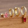 4PCS Exquisite Stainless Steel Flower Square Earrings Set for Women Gold Plated Huggie Dangle Earring Piercing Jewelry aretes