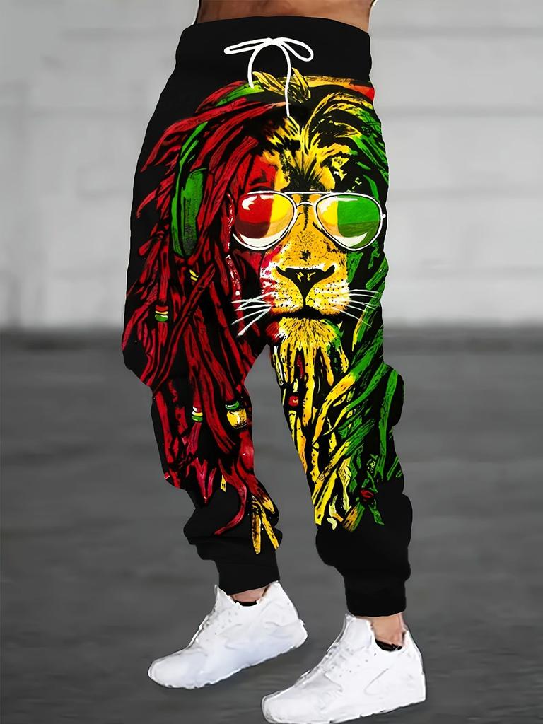 Pantaloni Jogger cu Imprimeu pentru Bărbați cu Design Dragon Chinezesc Alb și Gri, Pantaloni de Trening Casual Streetwear
