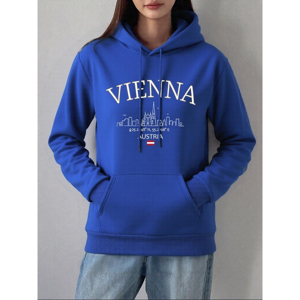 

Vienna Austria Flag Printing Hoodies Women Casual Loose Sweatshirt Basics Pocket Pullovers Winter Warm Womans Clothes S