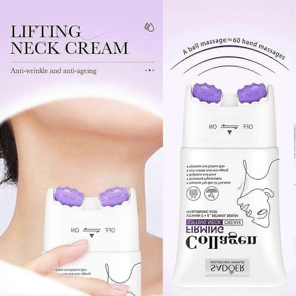 Kollagen Straffende Lifting Halscreme, Anti-Falten Hals Kollagencreme mit Massage-Rolle, Anti-Aging Feuchtigkeitsspendende Halscreme, Straffende Lifting Saggi